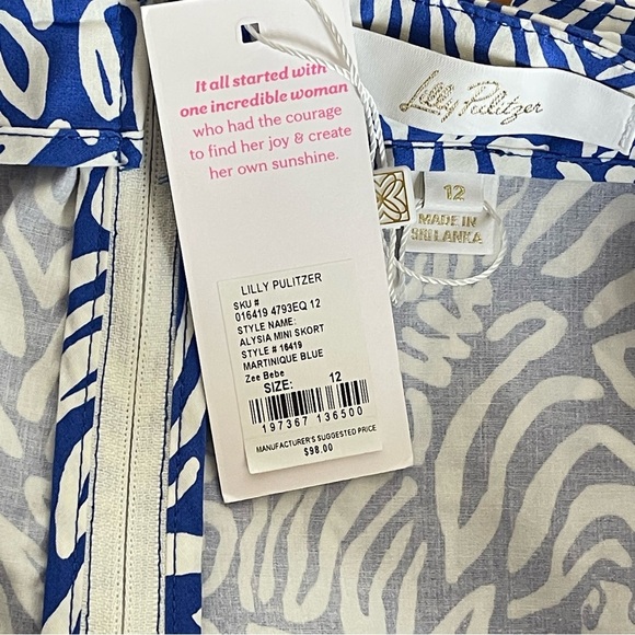 Lilly Pulitzer Alysia Mini Skort Zee Bebe Size 12 - Picture 7 of 12